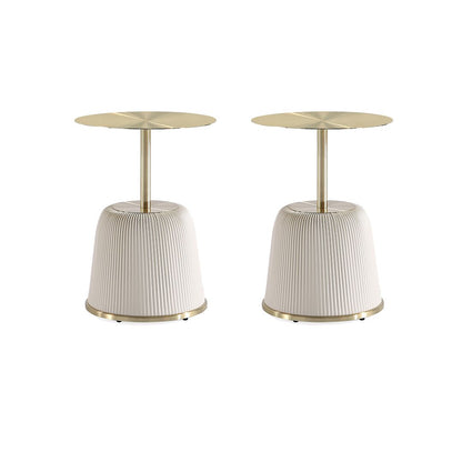 Manhattan Comfort Modern Anderson End Table 1.0 Upholstered in Cream Leatherette with Gold Tabletop