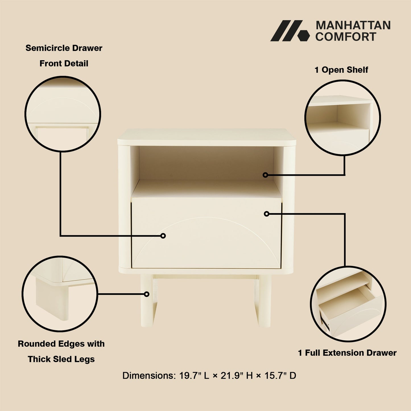 Manhattan Comfort Ella Nightstand - Set of 2
