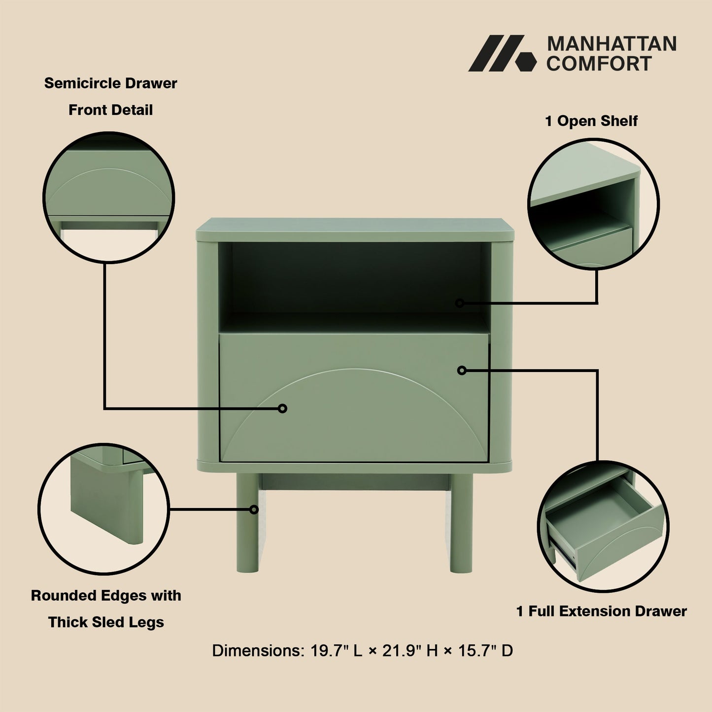 Manhattan Comfort Ella Nightstand - Set of 2