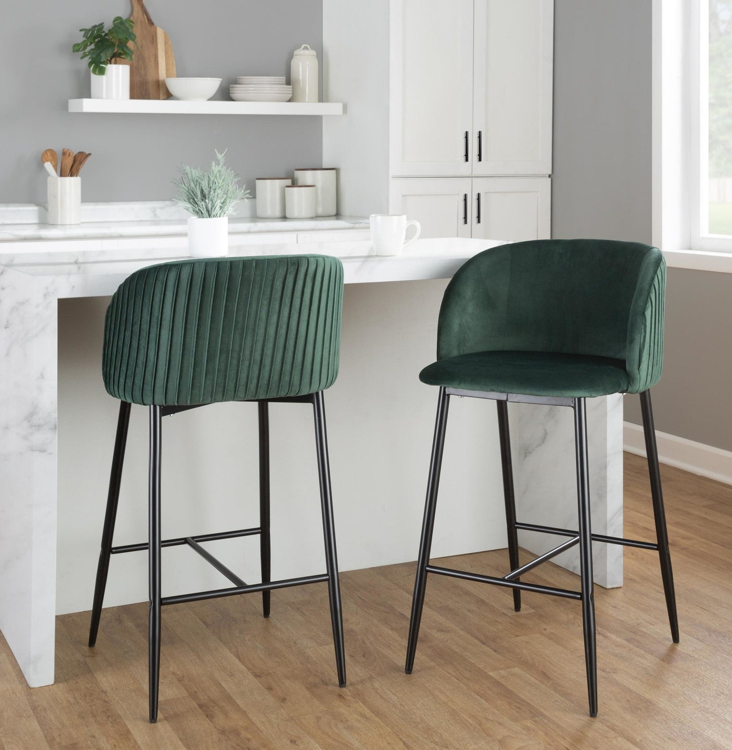 Majestic Office Furniture Pleated 26" Fixed-Height Counter Stool - Set of 2
