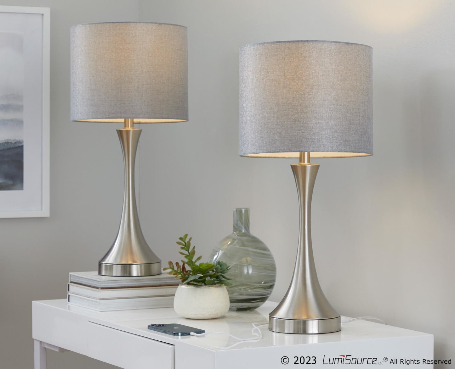 Majestic Office Furniture 25" Metal Table Lamp with Usb - Set of 2