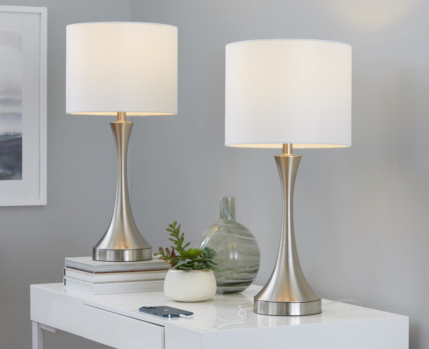 Majestic Office Furniture 25" Metal Table Lamp with Usb - Set of 2