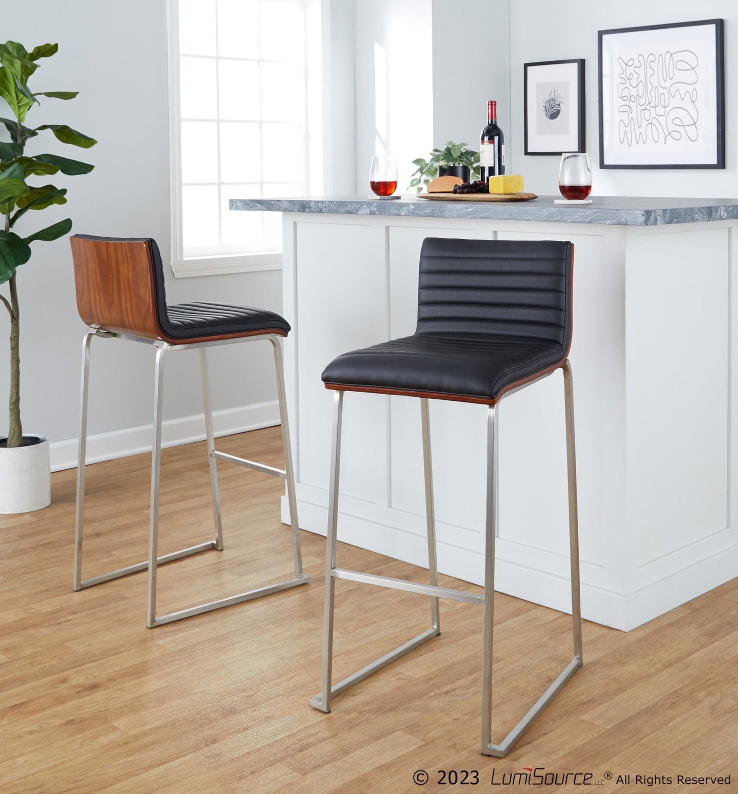 Lumisource Mason Mara 30" Fixed-Height Barstool - Set of 2