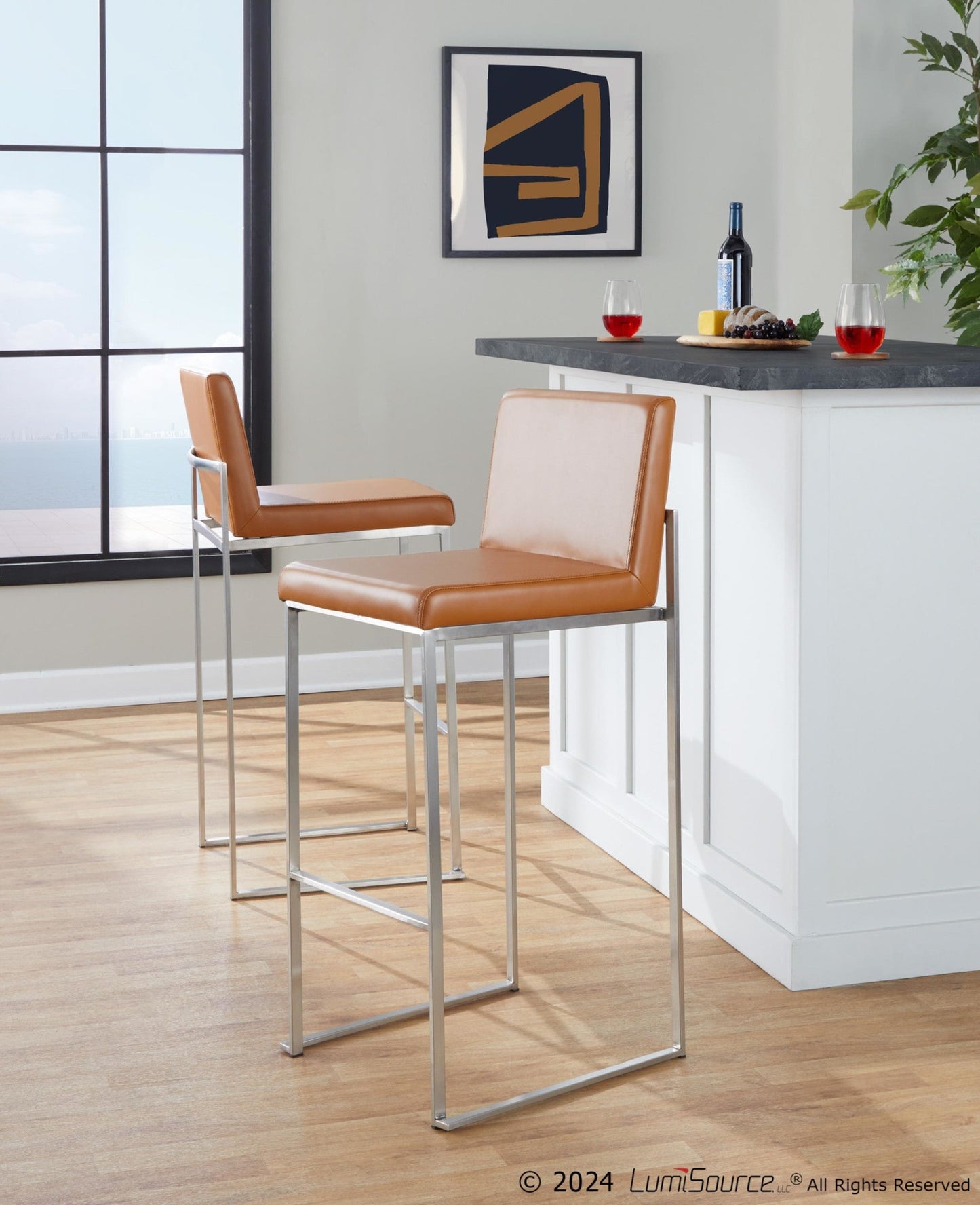 Majestic Office Furniture High Back 30" Fixed-Height Barstool - Set of 2
