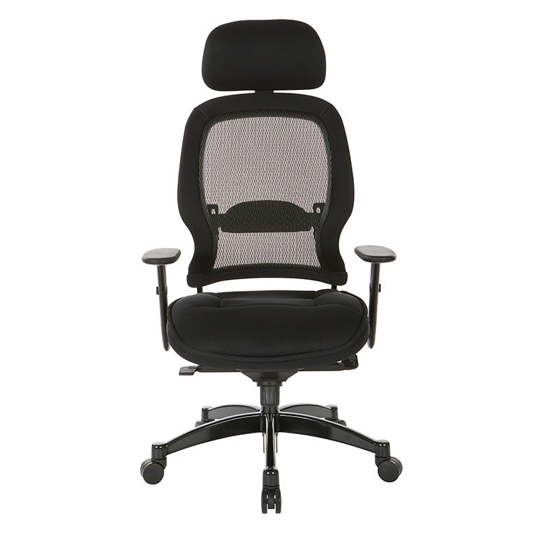 Breathable Mesh Back and Mesh Seat Manager’s Chair with Headrest, Adjustable
Arms, Adjustable Lumbar and Industrial Steel Finish Base