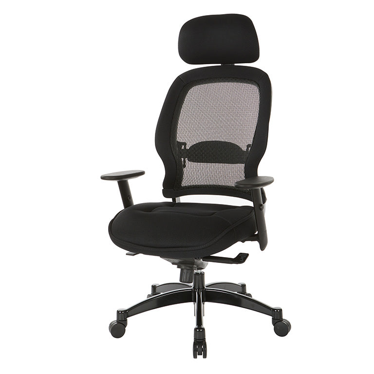 Breathable Mesh Back and Mesh Seat Manager’s Chair with Headrest, Adjustable
Arms, Adjustable Lumbar and Industrial Steel Finish Base