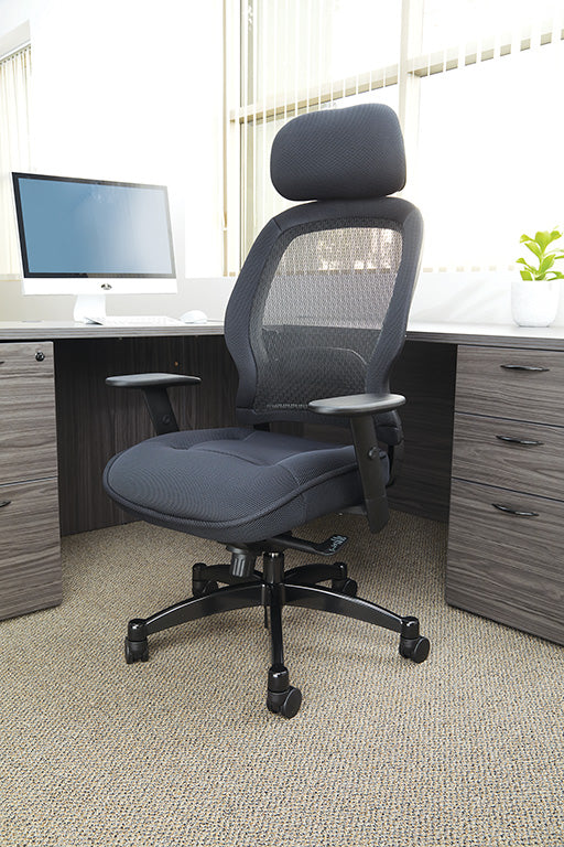 Breathable Mesh Back and Mesh Seat Manager’s Chair with Headrest, Adjustable
Arms, Adjustable Lumbar and Industrial Steel Finish Base