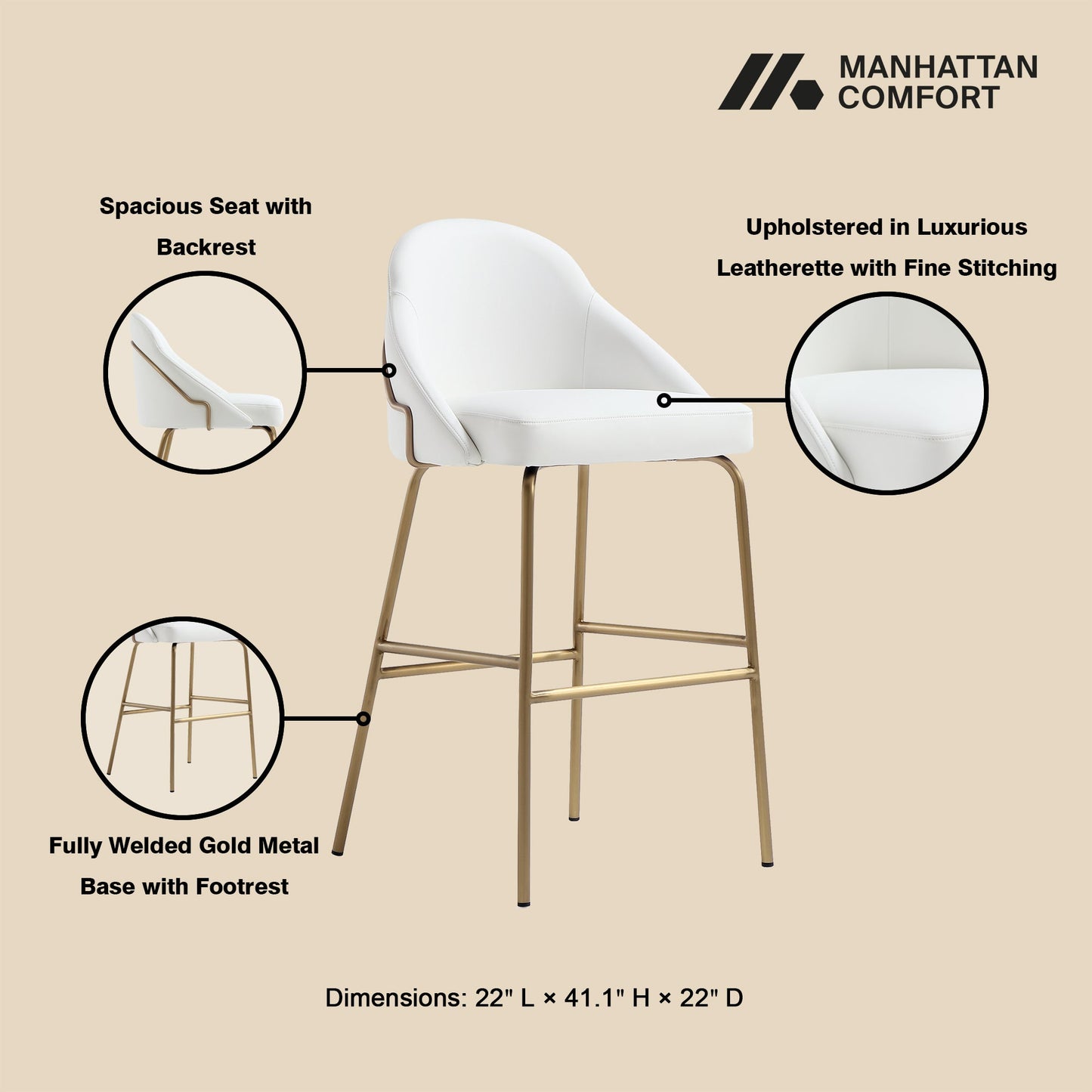 Manhattan Comfort Gracie Barstool - Set of 3