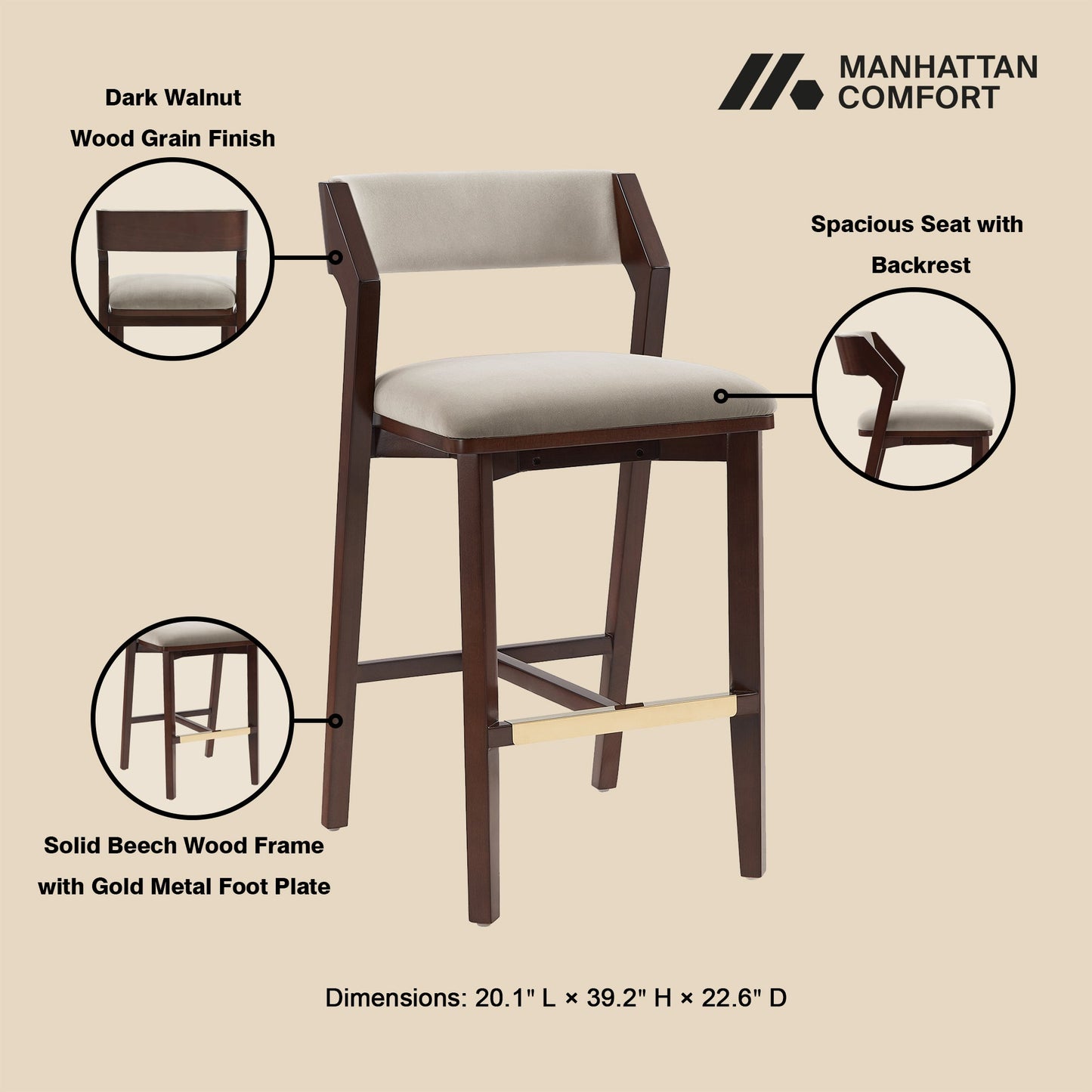 Manhattan Comfort Patricia Barstool - Set of 3