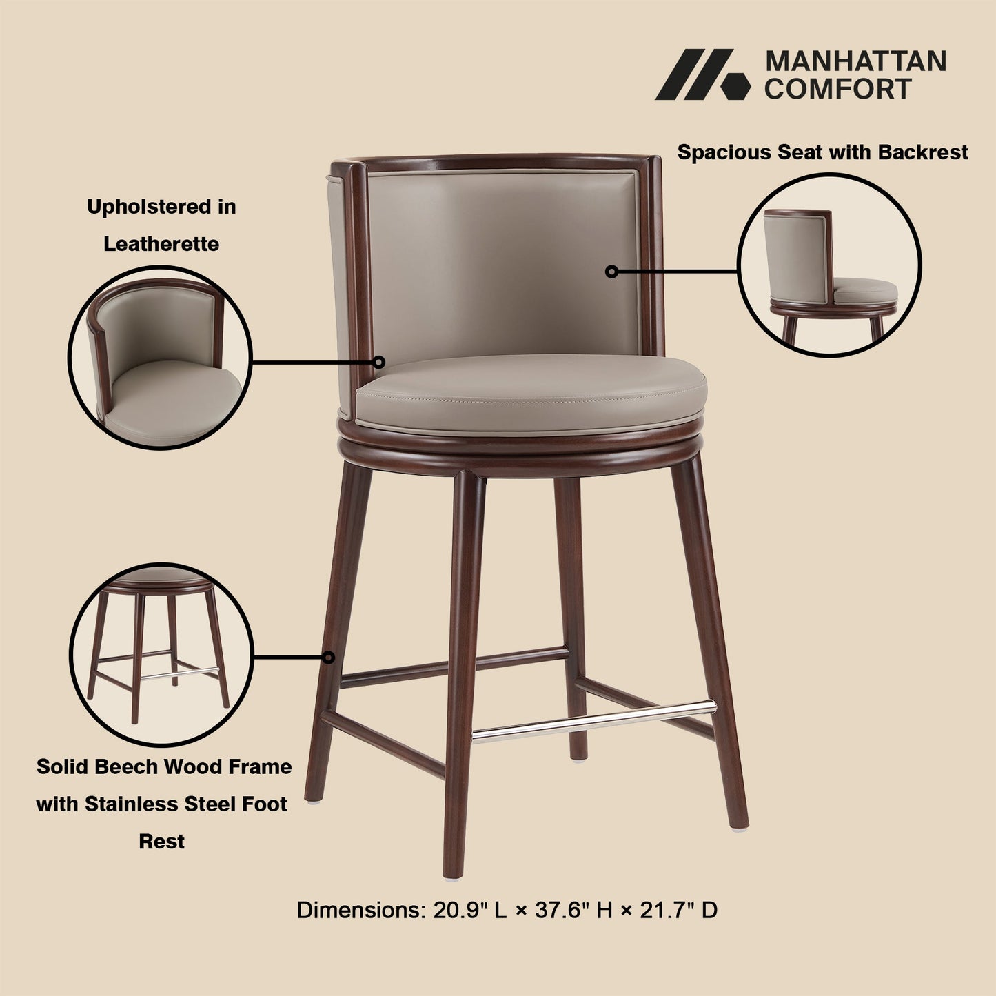 Manhattan Comfort Evalyn Counter Stool  - Set of 3