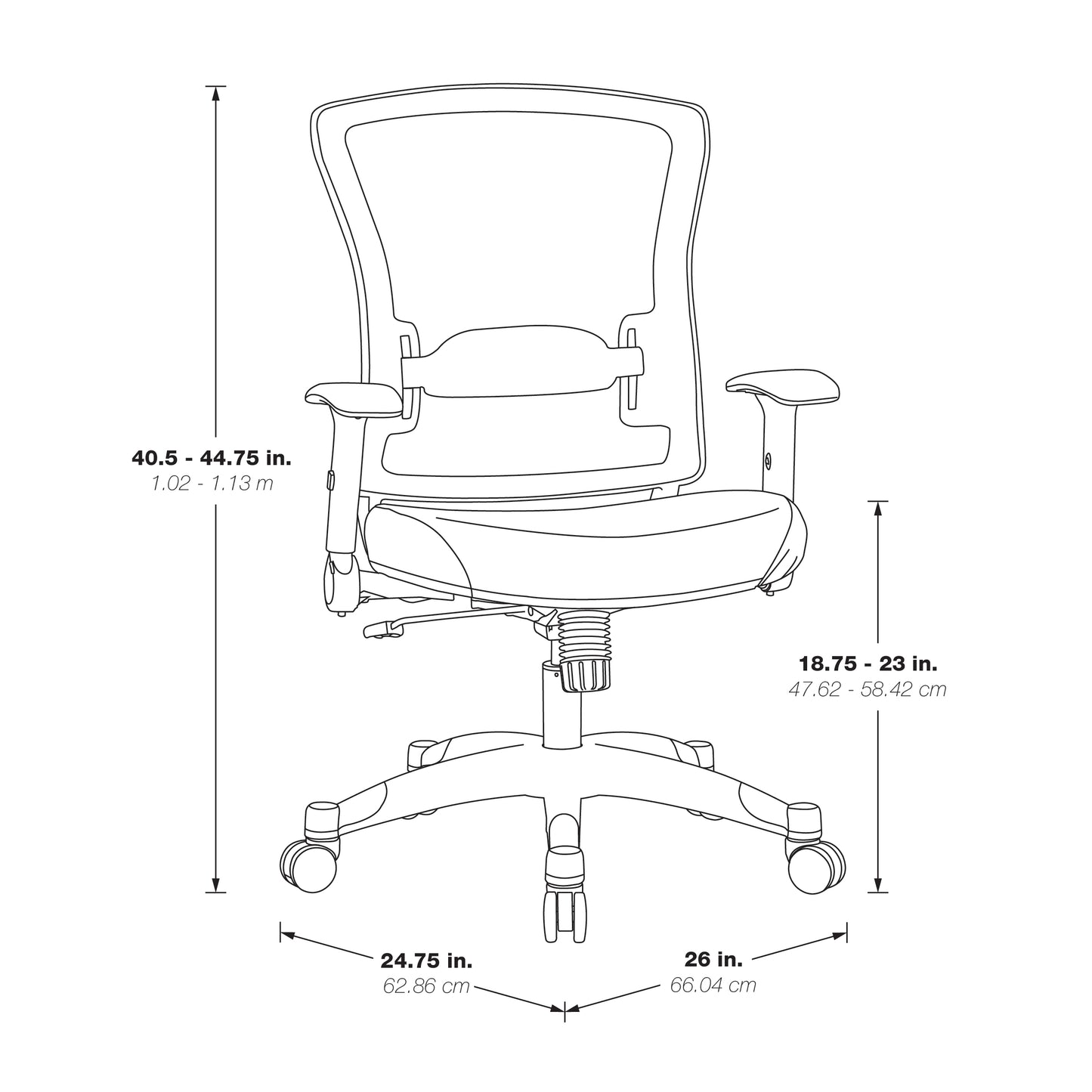 White Frame Manager’s Chair with Breathable Mesh Seat and
Back, Adjustable Padded Flip Arms and Coated Nylon Base