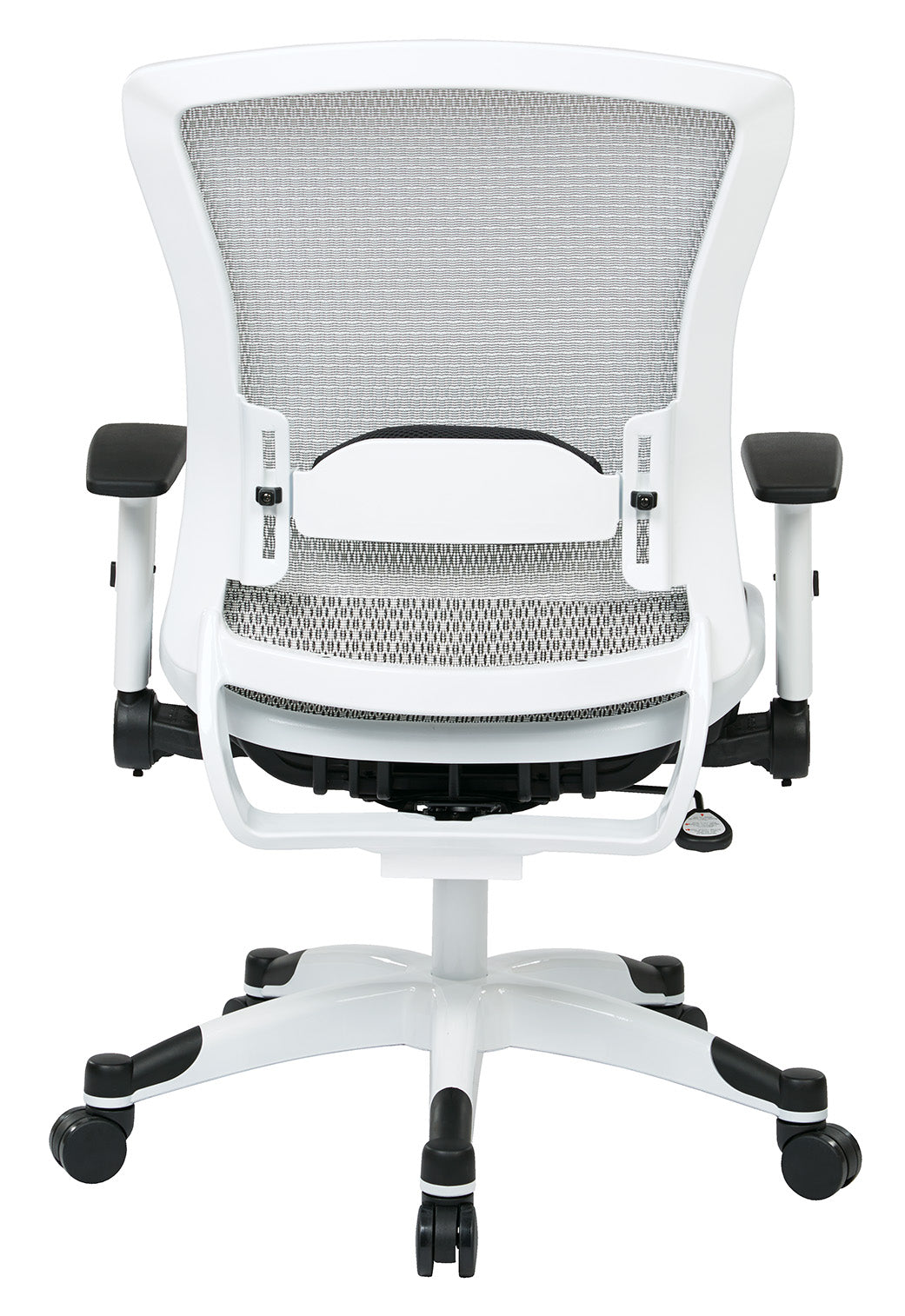 White Frame Manager’s Chair with Breathable Mesh Seat and
Back, Adjustable Padded Flip Arms and Coated Nylon Base