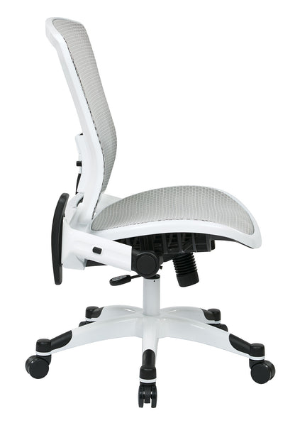 White Frame Manager’s Chair with Breathable Mesh Seat and
Back, Adjustable Padded Flip Arms and Coated Nylon Base