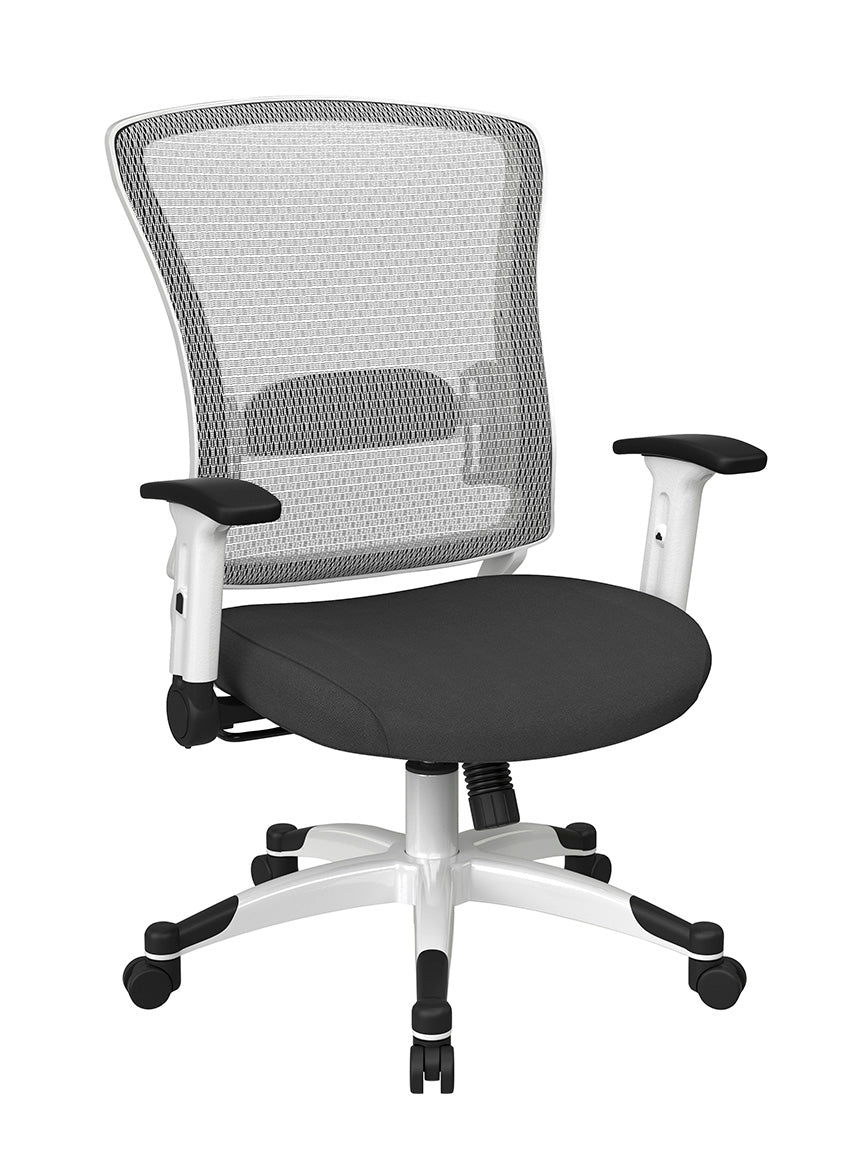 White Frame Manager’s Chair with Breathable Mesh Back and
Padded Mesh Seat Manager’s Chair with Height Adjustable Flip Arms and Coated Nylon Base