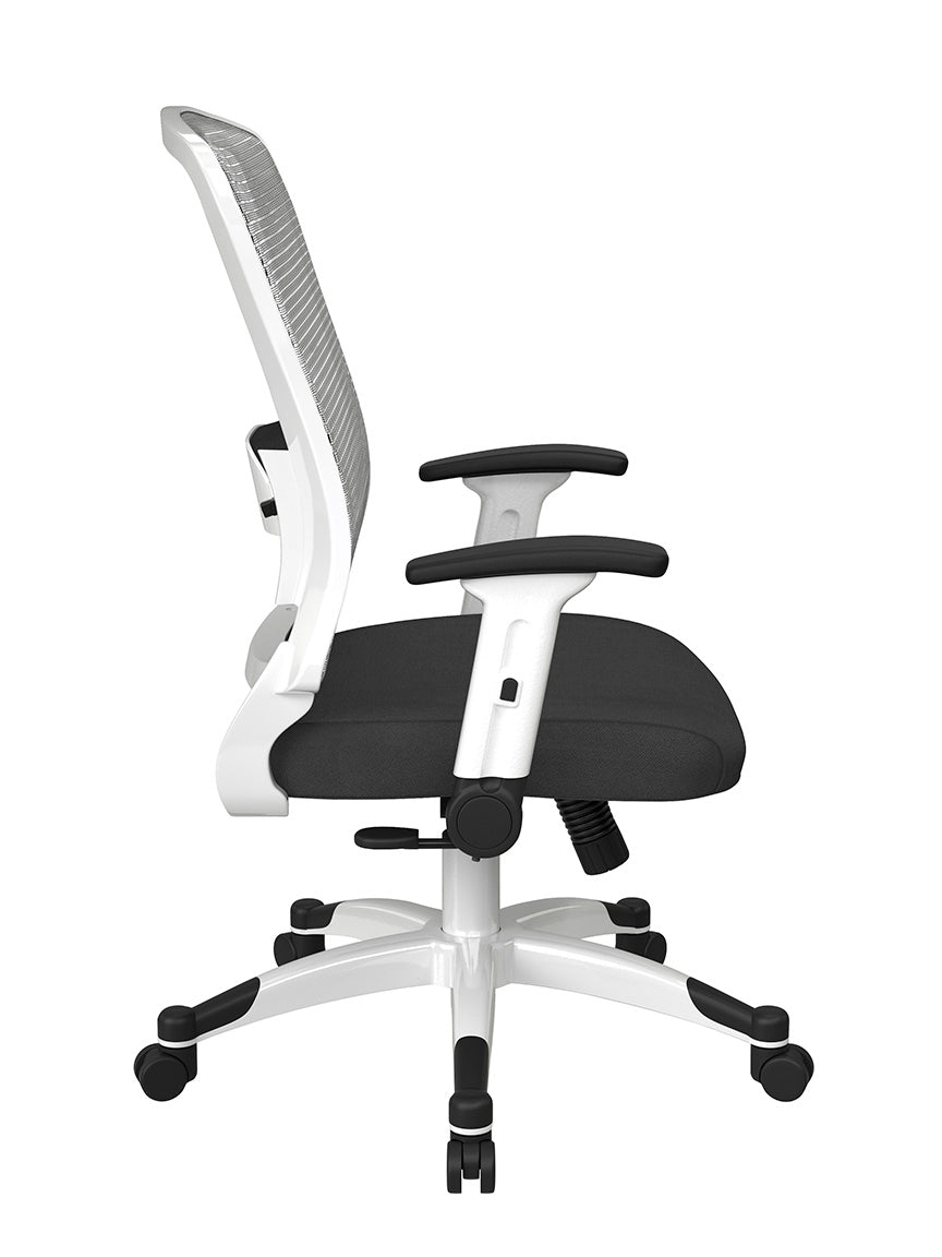 White Frame Manager’s Chair with Breathable Mesh Back and
Padded Mesh Seat Manager’s Chair with Height Adjustable Flip Arms and Coated Nylon Base