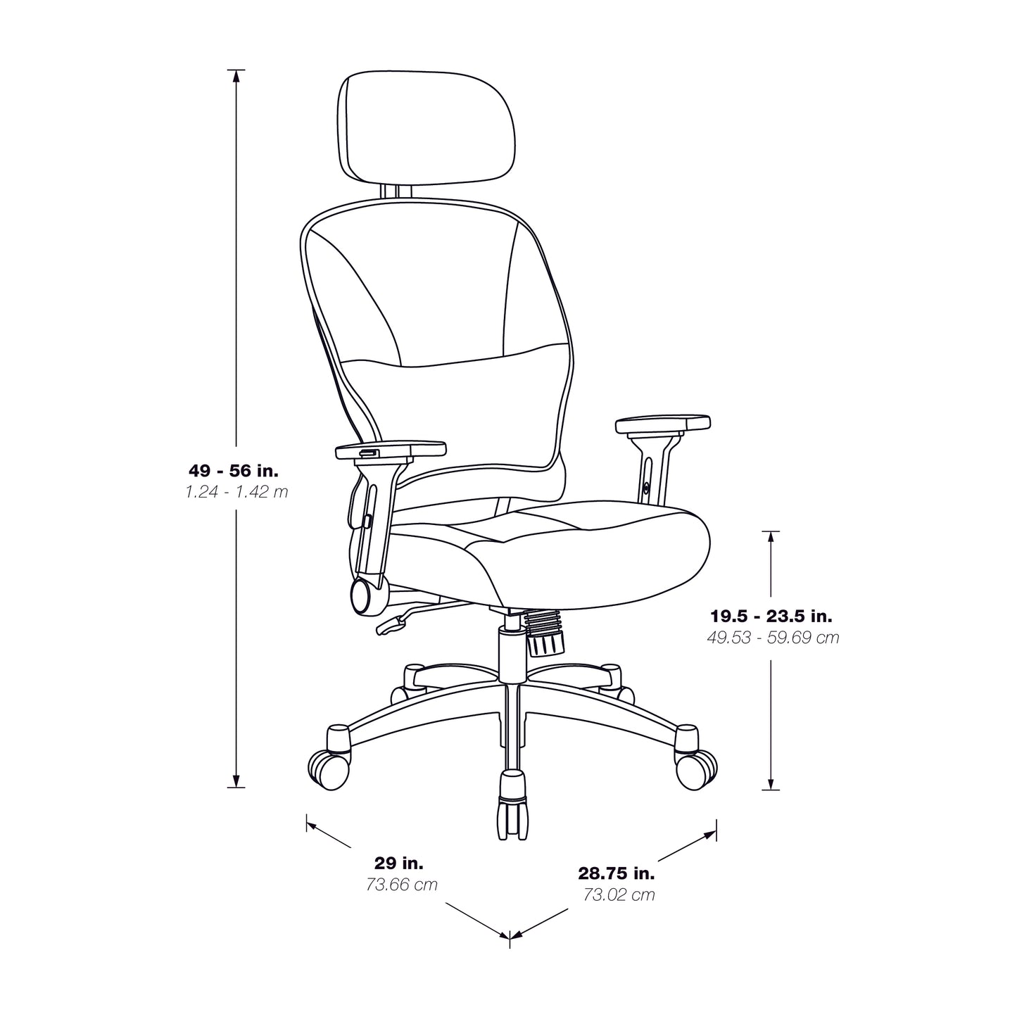 Bonded Leather Seat and Back Executive Chair with Adjustable
Headrest, 4-Way Adjustable Flip Arms and Industrial Steel Finish Base