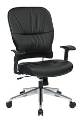 Black Bonded Leather Seat and Back Manager’s Chair with Adjustable
Arms and Polished Aluminum Finish Base