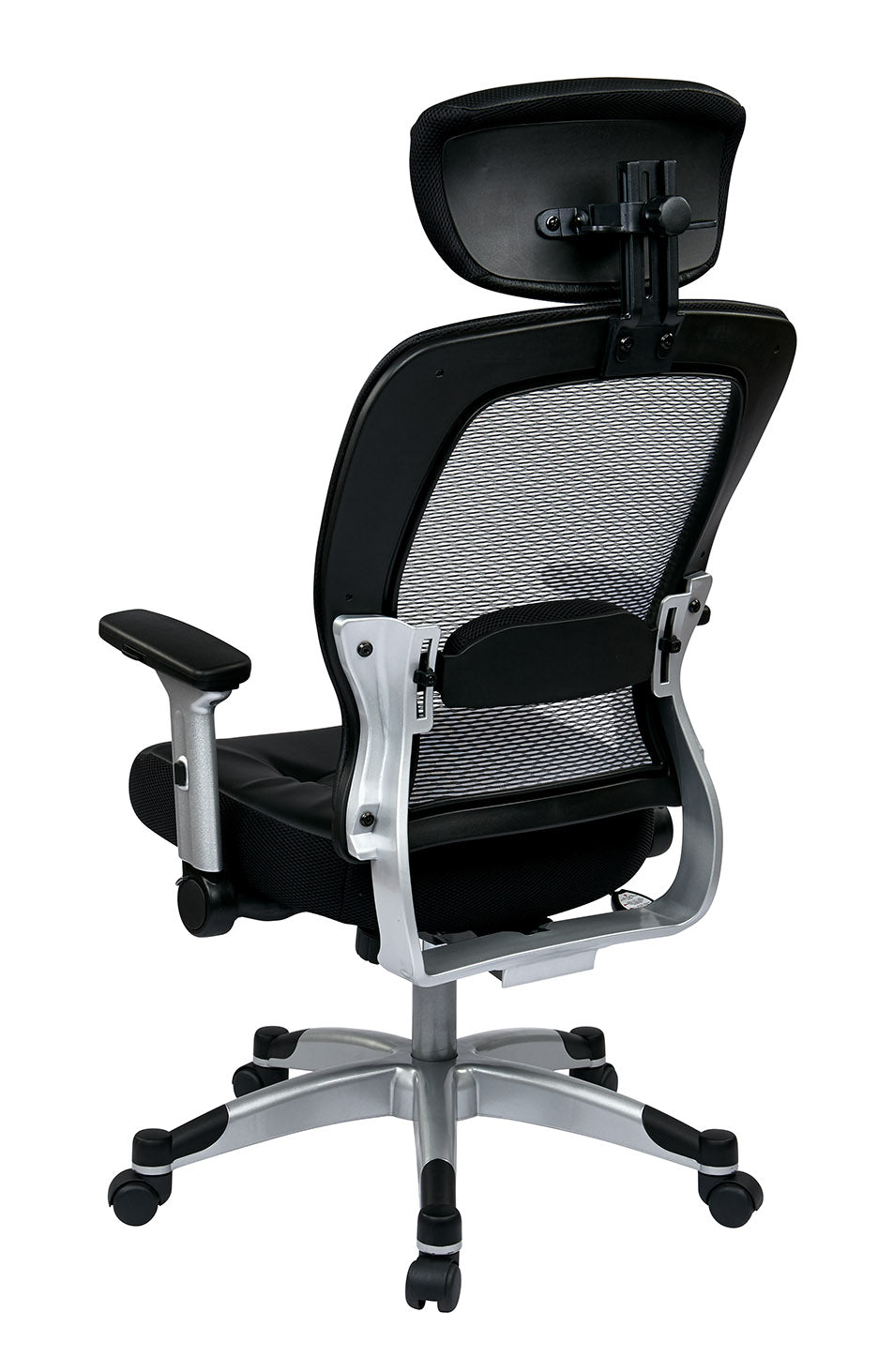 Light Air Grid® Back Chair with Padded Bonded Leather Seat,4-Way Adjustable Flip Arms, Adjustable/Optional Headrest and Platinum Coated Nylon Base