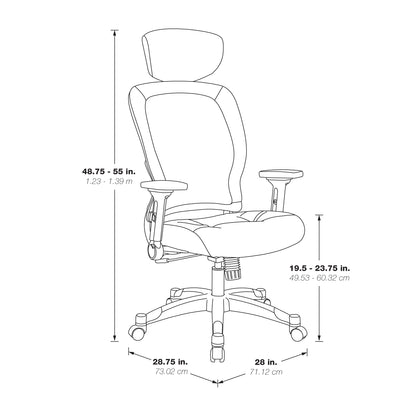 Light Air Grid® Back Chair with Padded Bonded Leather Seat,4-Way Adjustable Flip Arms, Adjustable/Optional Headrest and Platinum Coated Nylon Base