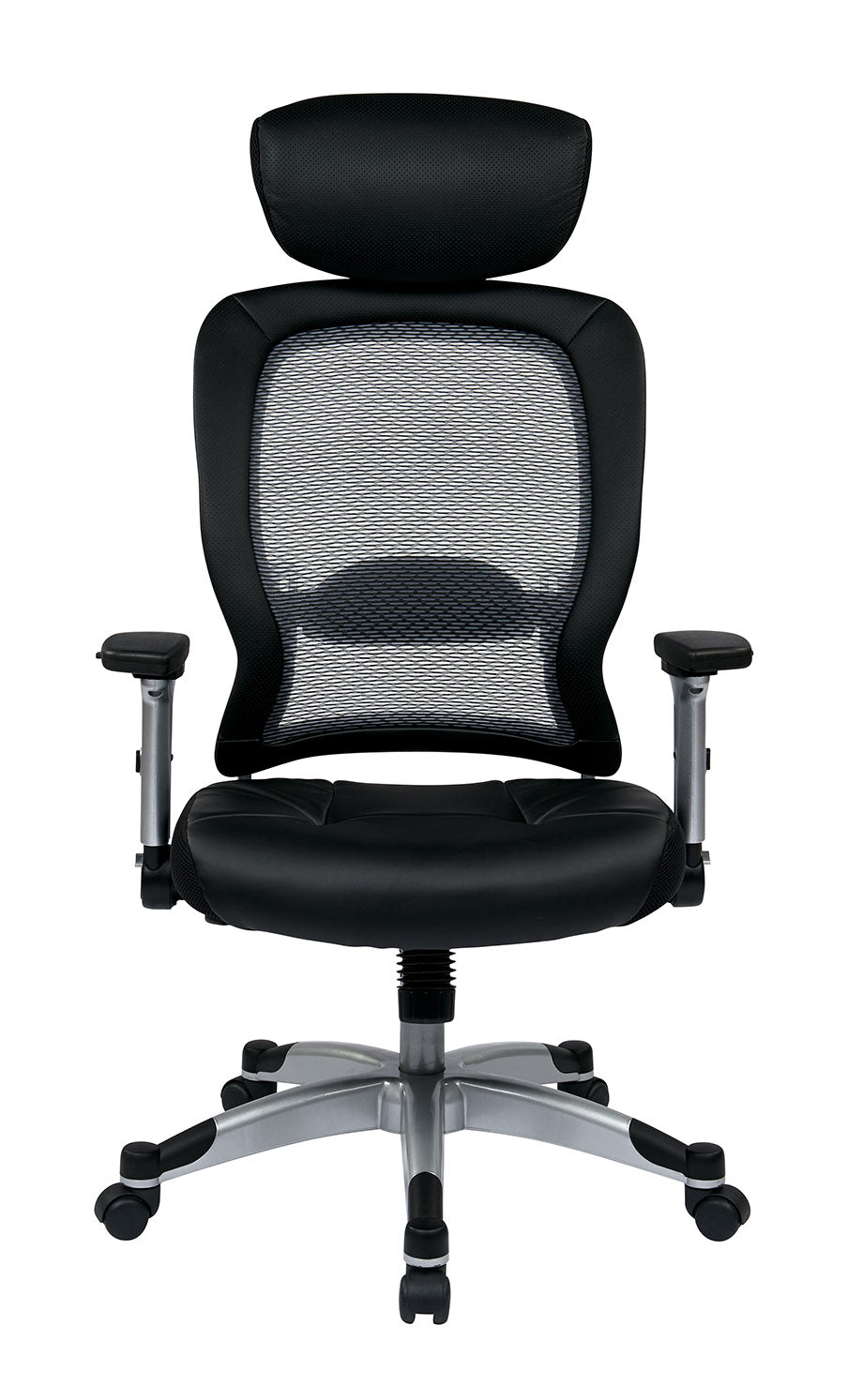 Light Air Grid® Back Chair with Padded Bonded Leather Seat,4-Way Adjustable Flip Arms, Adjustable/Optional Headrest and Platinum Coated Nylon Base