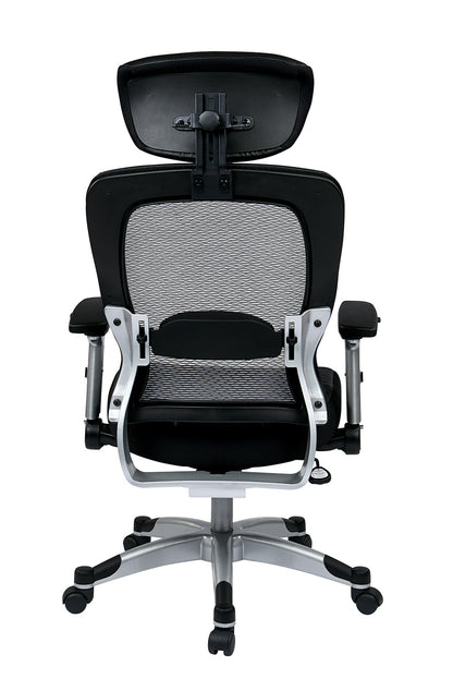 Light Air Grid® Back Chair with Padded Bonded Leather Seat,4-Way Adjustable Flip Arms, Adjustable/Optional Headrest and Platinum Coated Nylon Base