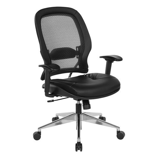 Professional Air Grid® Back Chair with Black Bonded Leather Seat and
Trim, Adjustable Arms, Adjustable Lumbar, and Angled Polished Aluminum Base