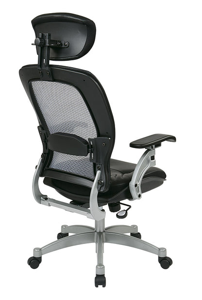 Light Air Grid® Back Executive Chair with Black Top Grain Leather Seat,
Adjustable Headrest, Adjustable Lumbar and Platinum Finish Base