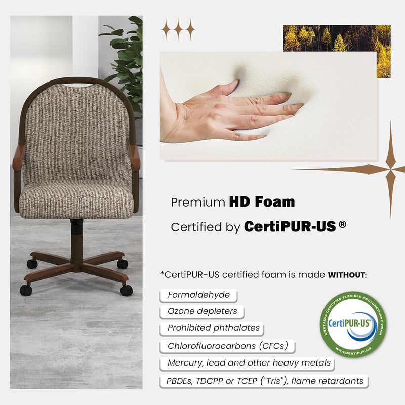 Chromcraft Douglas D7775 Casual Dining Chair Caster Swivel Tilt Fabric Dinning Chair in Walnut Wood and Texture Bronze Metal Finish (#31 Fabric)