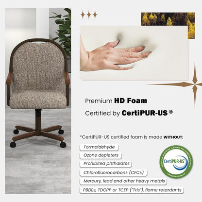 Chromcraft Douglas D7775 Casual Dining Chair Caster Swivel Tilt Fabric Dinning Chair in Walnut Wood and Texture Bronze Metal Finish (#31 Fabric)