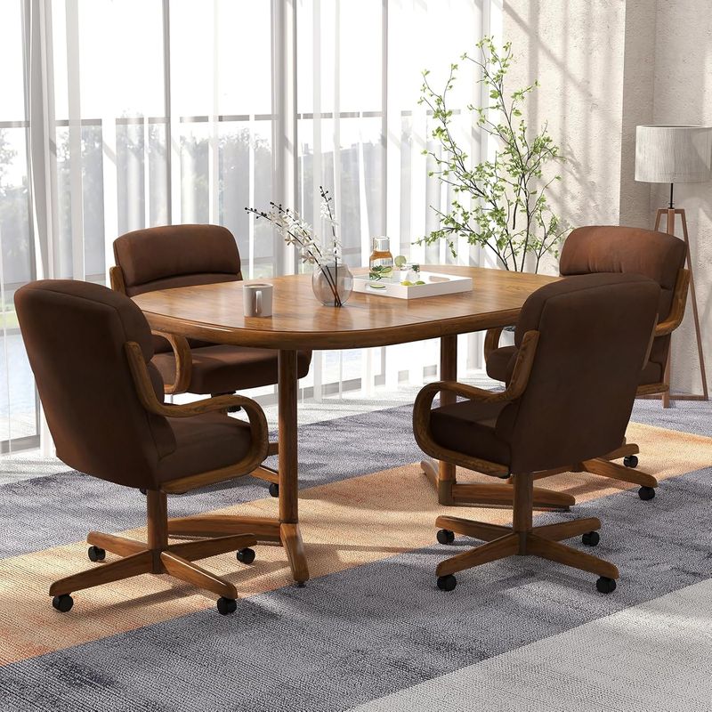 Chromcraft Douglas D9550 Casual Dining Chair Caster Swivel Tilt Fabric Dinning Chair with MOCHA farbic