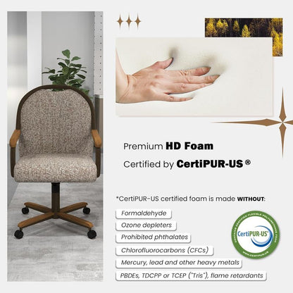 Chromcraft Douglas D7775 Casual Dining Chair Caster Swivel Tilt Fabric Dinning Chair in Chestnut Wood and Texture Bronze Metal Finish