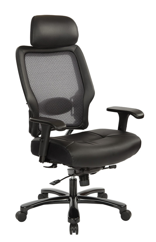 Dual Layer Air Grid® Back and Black Bonded Leather Seat, Adjustable
Headrest, 2-Way Adjustable Arms, Adjustable Lumbar and Industrial Steel Finish Base