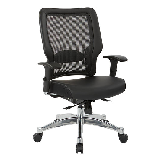 Black Vertical Mesh Back and Black Bonded Leather Seat, Height Adjustable
Chrome Arms, Height & Depth Adjustable Lumbar Support & Polished Aluminum Base