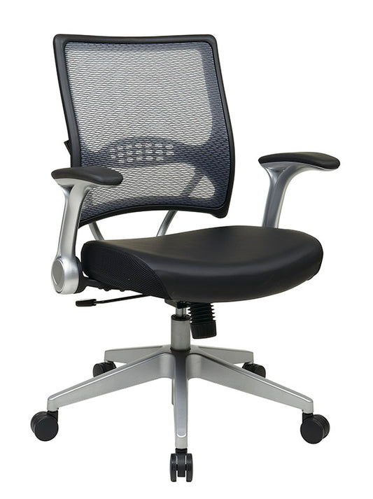 Light Air Grid® Back and Black Bonded Leather Seat Manager’s Chair
with 2-to-1 Synchro Tilt, Flip Arms and Angled Platinum Finished Nylon Base