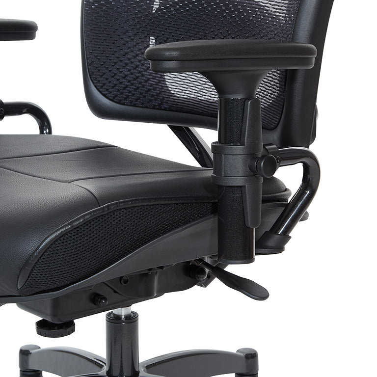 Professional Dual Function Air Grid® Back and Leather Seat Manager’s Chair with
Adjustable Arms, Adjustable Lumbar and Industrial Steel Finish Base