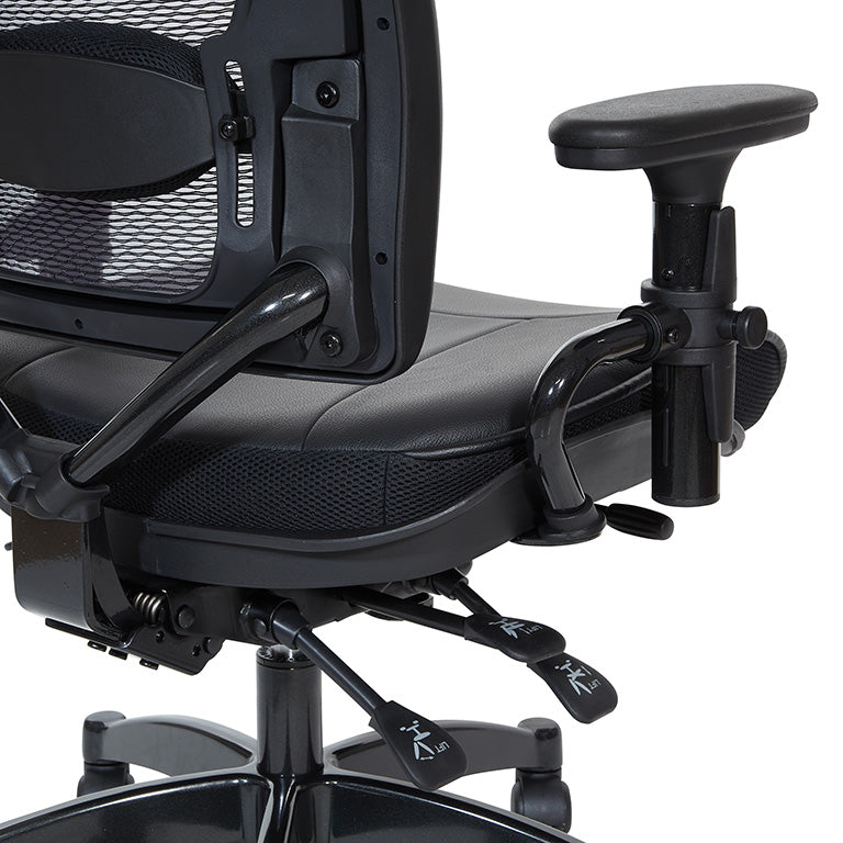 Professional Dual Function Air Grid® Back and Leather Seat Manager’s Chair with
Adjustable Arms, Adjustable Lumbar and Industrial Steel Finish Base