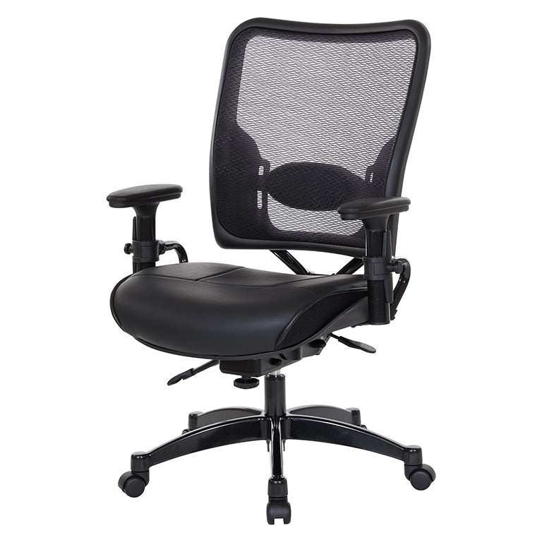 Professional Dual Function Air Grid® Back and Leather Seat Manager’s Chair with
Adjustable Arms, Adjustable Lumbar and Industrial Steel Finish Base