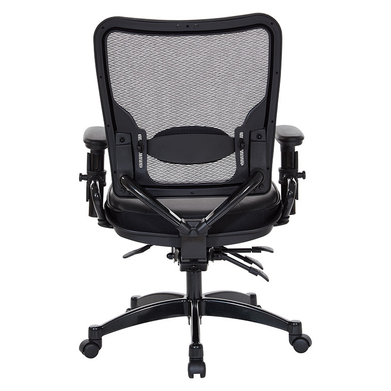 Professional Dual Function Air Grid® Back and Leather Seat Manager’s Chair with
Adjustable Arms, Adjustable Lumbar and Industrial Steel Finish Base