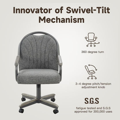 Chromcraft Douglas D7775 Casual Dining Chair Caster Swivel Tilt Fabric Dinning Chair in Seagray Wood and Gray Metal Finish