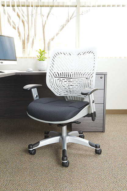 Self Adjusting Ice SpaceFlex® Back and Raven/Shadow Mesh Seat Manager’sChair with Adjustable Arms and Platinum Finish Base