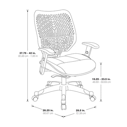 Self Adjusting Fog SpaceFlex® Back and Blue Mist Mesh Seat
Manager’s Chair with Adjustable Arms and Platinum Finish Base