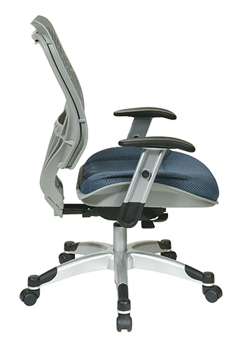 Self Adjusting Fog SpaceFlex® Back and Blue Mist Mesh Seat
Manager’s Chair with Adjustable Arms and Platinum Finish Base