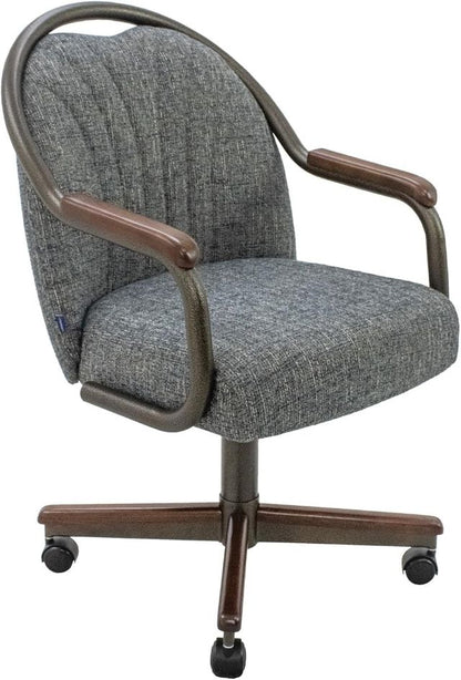 Chromcraft ZIP Ship CM188 Casual Dining Chair Caster Swivel Tilt Fabric Dinning Chair in Walnut & Texture Bronze Finish