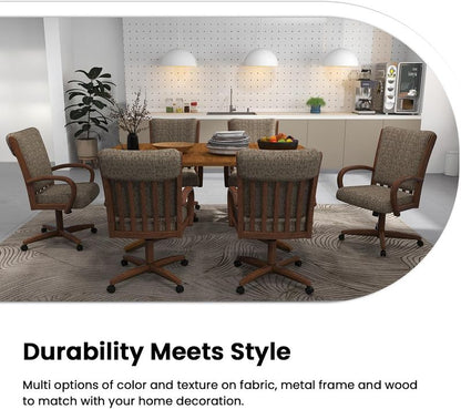 Chromcraft ZIP Ship CM177 Casual Dining Chair Caster Swivel Tilt Fabric Dinning Chair in Walnut Finish