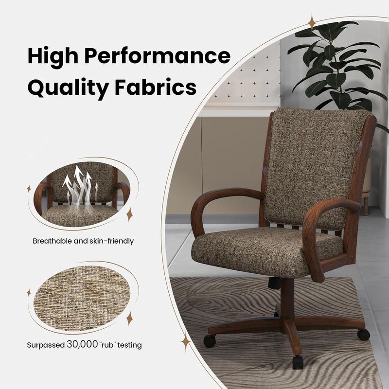 Chromcraft ZIP Ship CM177 Casual Dining Chair Caster Swivel Tilt Fabric Dinning Chair in Walnut Finish