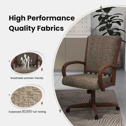 Chromcraft ZIP Ship CM177 Casual Dining Chair Caster Swivel Tilt Fabric Dinning Chair in Walnut Finish