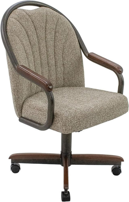 Chromcraft Douglas D7775 Casual Dining Chair Caster Swivel Tilt Fabric Dinning Chair in Walnut Wood and Texture Bronze Metal Finish (#31 Fabric)