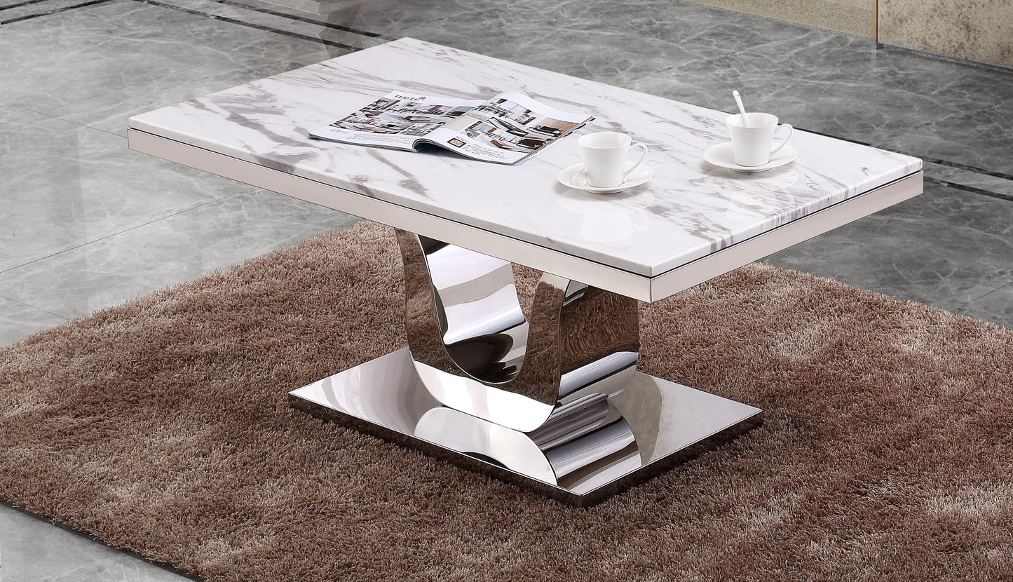 Classic Set: Marble Top Coffee Table and End table(s) with Stainless Steel Base