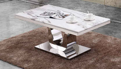 Classic Set: Marble Top Coffee Table and End table(s) with Stainless Steel Base