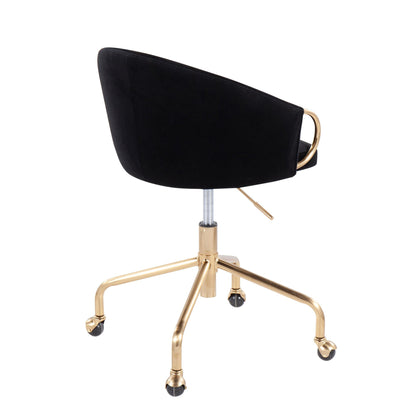 Claire Contemporary/Glam Task Chair in Gold Metal and Black Velvet